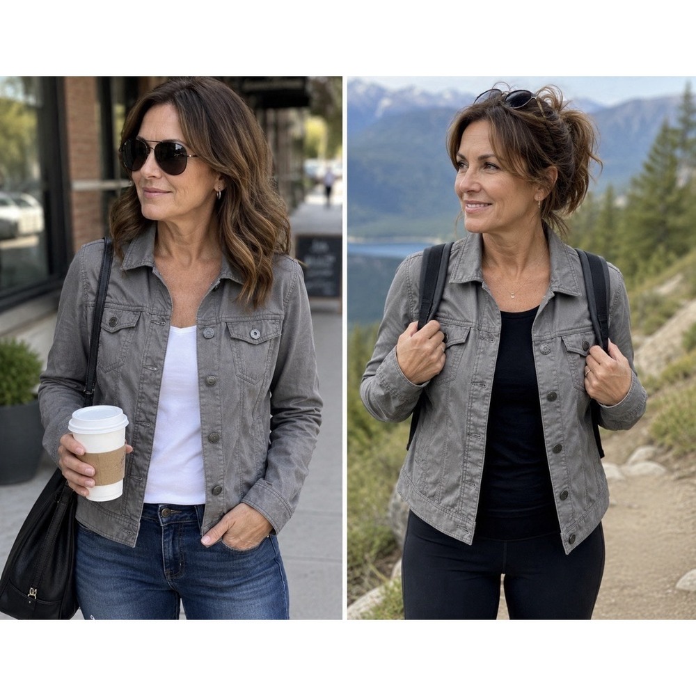 TAHARI Women's Lyocell Gray Snap Button Jacket‎ Casual Career Everyday Size M